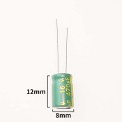 Elektrolyyttinen kondensaattori 470µF 16V (8×12 mm)