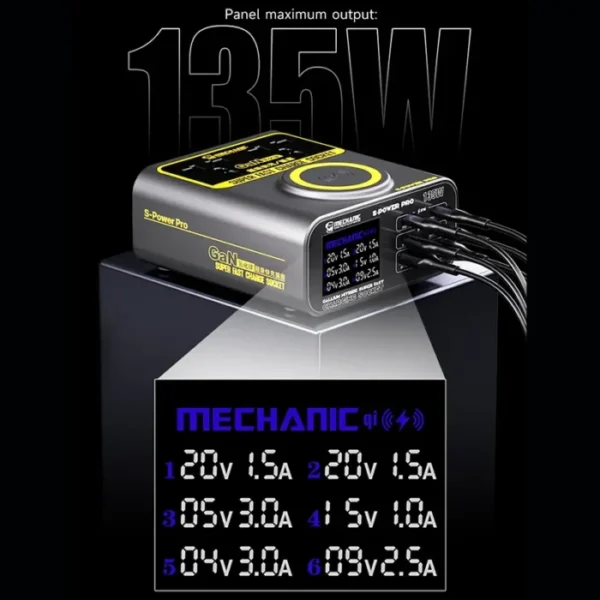 Super Fast Charger MECHANIC S-POWER PRO Gallium Nitride Super Fast Charging Socket QC3.0 USB Ports PD Port Wireless Charging 5