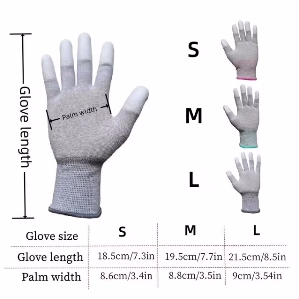 ESD-suojakäsineet / hanskat, päällystetyt sormenpäät, koko L - Harmaa - Image 2