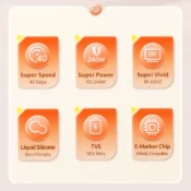 ORICO USB4 Cable 240W Silicone PD USB C Cable Data Line Fast Charging Cord Thunderbolt 3 8K for Tablet Laptop Samsung MacBook 3