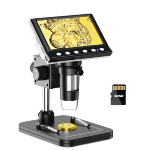 RIEVBCAU 4.3'' Digital Microscope 1080P HD Coin Microscope with 8 LEDs, 1000X Coin Magnifier Video Microscope,Windows Compatible 7
