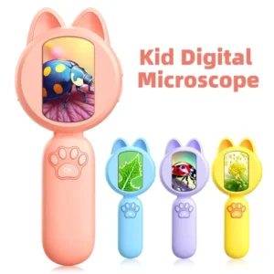 2 inch Children Microscope Pocket Microscope  Portable Electric Digital Magnifying glass with 8LEDs STEM Microscope Outdoor Gift 1