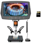 9 '' LCD Digital Microscope, 1500X Magnification Coin Microscope with 16MP Micro Soldering Microscope for Adults, 32GB，PC View 1