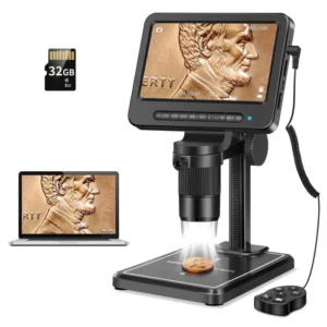 5inch LCD Digital Microscope 1200X Coin Microscope with Lights Electronic Microscopes Magnifier for Soldering Repair, PC View 1