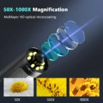 RIEVBCAU Handheld Digital Microscope with 2" LCD Screen 1000X Pocket Microscope with 8 LEDs Coins Electronic Magnifier，PC Views 3