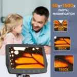 9 '' LCD Digital Microscope, 1500X Magnification Coin Microscope with 16MP Micro Soldering Microscope for Adults, 32GB，PC View 3