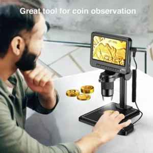 5inch LCD Digital Microscope 1200X Coin Microscope with Lights Electronic Microscopes Magnifier for Soldering Repair, PC View 2