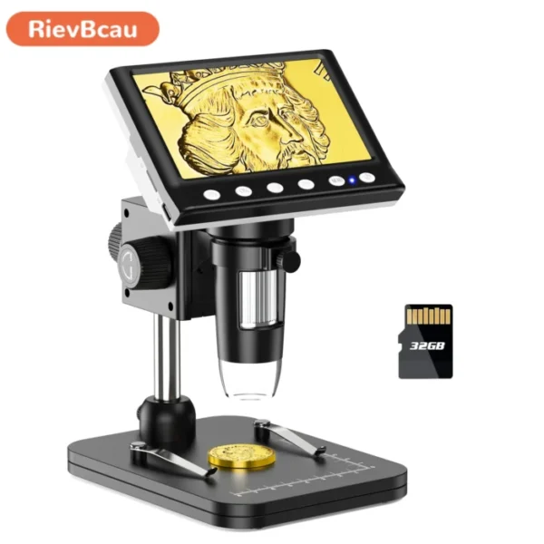 RIEVBCAU 4.3'' Digital Microscope 1080P HD Coin Microscope with 8 LEDs, 1000X Coin Magnifier Video Microscope,Windows Compatible 1