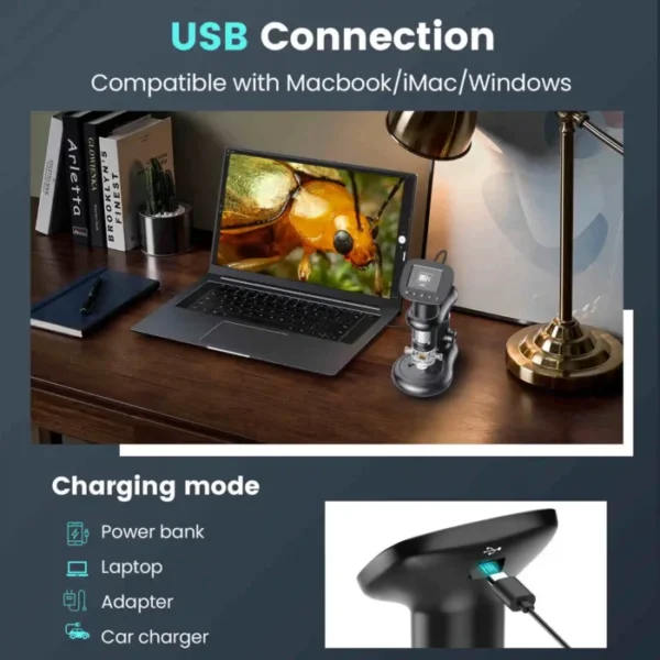 RIEVBCAU Handheld Digital Microscope with 2" LCD Screen 1000X Pocket Microscope with 8 LEDs Coins Electronic Magnifier，PC Views 5