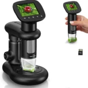 RIEVBCAU Handheld Digital Microscope with 2" LCD Screen 1000X Pocket Microscope with 8 LEDs Coins Electronic Magnifier，PC Views 1