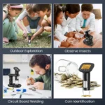 RIEVBCAU Handheld Digital Microscope with 2" LCD Screen 1000X Pocket Microscope with 8 LEDs Coins Electronic Magnifier，PC Views 2