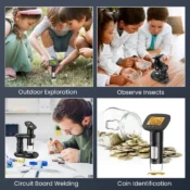 RIEVBCAU Handheld Digital Microscope with 2" LCD Screen 1000X Pocket Microscope with 8 LEDs Coins Electronic Magnifier，PC Views 2