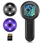 RIEVBCAU Digital Microscope 100X Coin Microscope with 2-inch Screen  Magnifying Glass with Light （White & UV）Windows Compatible 1