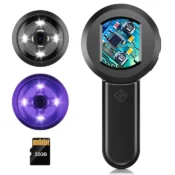 RIEVBCAU Digital Microscope 100X Coin Microscope with 2-inch Screen  Magnifying Glass with Light （White & UV）Windows Compatible 1