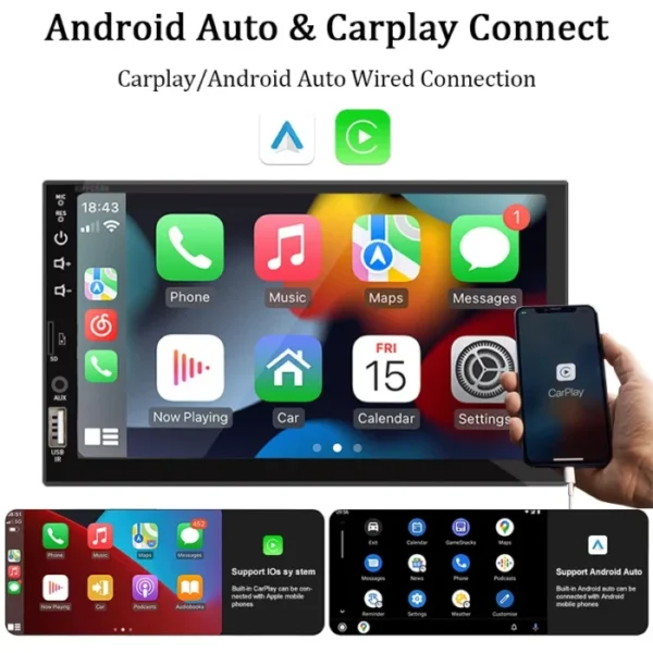 7“ Car Radio 1 Din Carplay Android Auto Multimedia Player HD Touch Screen FM AUX Input Bluetooth MirrorLink Universal Autoradio 2