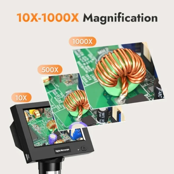 Digital Microscope 4.3" LCD USB Coin Microscope 1000X 1080P Error Coin Magnifier with 8 Adjustable LEDs Microscopio for Repair 3