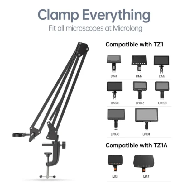 RIEVBCAU Flexible Microscope Arm Stand，Adjustable Metal Bracket Coin Microscope Mount Compatible with DM4 DM7 DM9 MS1 MS3 6