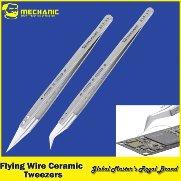 【MECHANIC】Flying Wire Ceramic Tweezers SM-11 Straight Tip SM-17 Curved Anti Static High Precision Interchangeable Head Tweezer 1