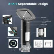 RIEVBCAU Handheld Digital Microscope with 2" LCD Screen 1000X Pocket Microscope with 8 LEDs Coins Electronic Magnifier，PC Views 6