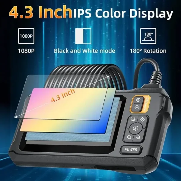 Industrial Endoscope Camera 8mm HD1080P 4.3inch IPS Screen 1080P Pipe Inspection Camera for Car Repair IP67 Waterproof 8 LEDS 2