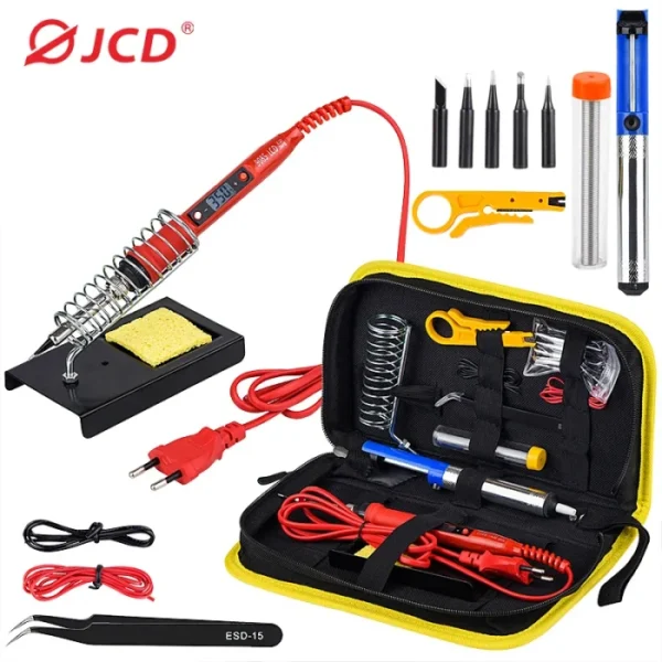 JCD Soldering Iron Kit Adjustable Temperature 220V 80W LCD Digital Display Welding Repair Tools With Solder Tin Iron Tips 908S 1