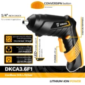DEKO DKCS3.6O1 Cordless Electric Screwdriver Rechargeable Power akku Screwdriver Twistable Handle LED Torch Power Tool 6