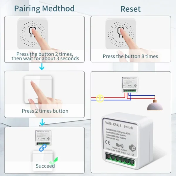 Tuya WiFi Smart Light Switch Smart Home Wireless RF 433mhz Push Button Wall Switch Via Alexa Google Home Alice Smart Life App 3