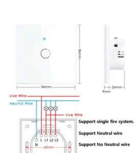 Tuya WiFi Smart Switch Works With Alexa No Neutral Wire Wireless RF433Mhz Remote Wall Touch Sensor Lightes Switch 1/2/3Gang 6
