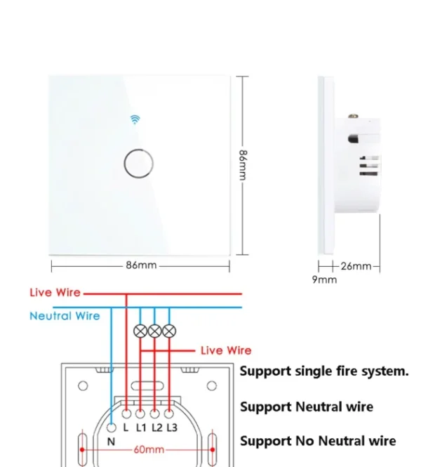 Tuya WiFi Smart Switch Works With Alexa No Neutral Wire Wireless RF433Mhz Remote Wall Touch Sensor Lightes Switch 1/2/3Gang 6