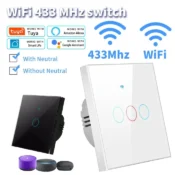 Tuya WiFi Smart Switch Works With Alexa No Neutral Wire Wireless RF433Mhz Remote Wall Touch Sensor Lightes Switch 1/2/3Gang 1