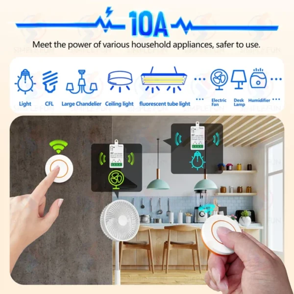 433Mhz Wireless Smart Light Switch AC 110V 220V 230V 10A Mini RF Relay Receiver Mini Transmitter for Remote Control Lamp LED Fan 6