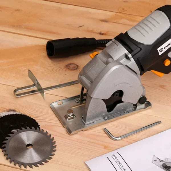 DEKO Mini Circular Saw Handle Power Tools, 4 Blades, BMC BOX Electric Saw with Personal Safety and Electrical Safety System 4