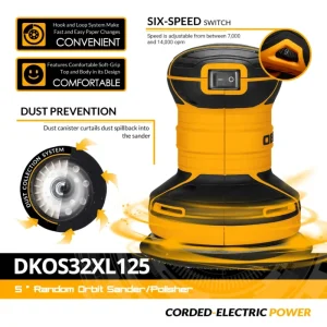 DEKO DKOS32XL125 320W Speed 14000pm Random Orbit Sander Home DIY Carpenter Strong Dust Collection Polisher 3