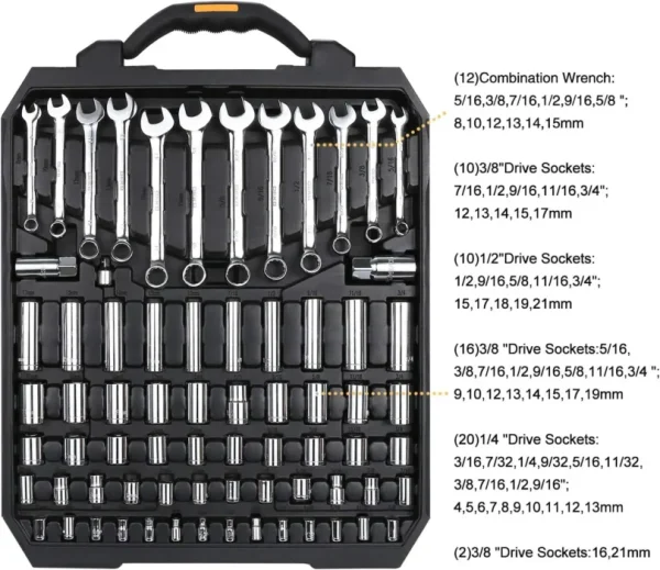 DEKO 192 Piece Mechanics Tool Set Socket Wrench Set, Plastic Storage Case with Auto Repair Hand Tool Kit Wrench Tool Box Set 4