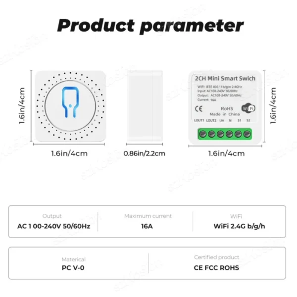 16A Tuya WiFi Smart Switch Module Smart Home 2CH MiNi DIY Light Breaker Timer Voice Control Works with Alexa Google Home 6
