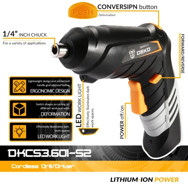DEKO DKCS3.6O1 3.6V Keyless Chuck Portable Electric Screwdriver for Home DIY Lataus Akku Cordless Woodworking Tools 3