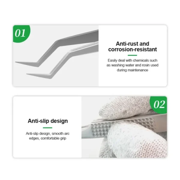 RELIFE ST-20 Precision Tweezers Curved Tips Chip Tin Placement Positioning for Mobile Phone Circuit Board Repair Tools 6