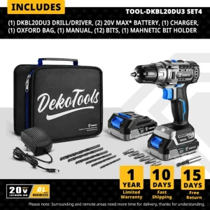 DEKO 20V Brushless Cordless Drill Combo Kit Mini Electric Screwdriver 2 Speed Power Tools for Woodworking 7
