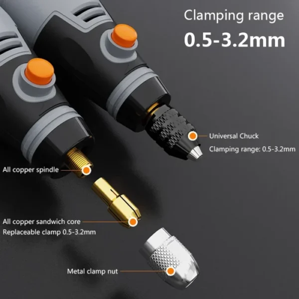 35W USB Cordless Rotary Tool Dremel DIY Mini Drill Engraving Pen Electric 3 Speed Mini Wireless Drill Set 8500r-21000r/min 4