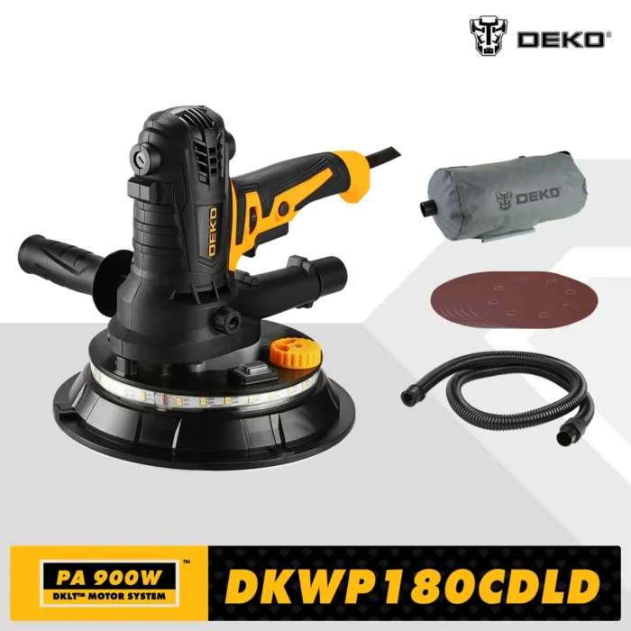 DEKO DKWP180CDLD/DKWP180CD 900W Drywall Sander Grinding Portable Polishing Machine with Sandpaper LED Light and Dust Clooect Bag 1 DEKO DKWP180CDLD/DKWP180CD 900W Drywall Sander Grinding Portable Polishing Machine with Sandpaper LED Light and Dust Clooect Bag 1