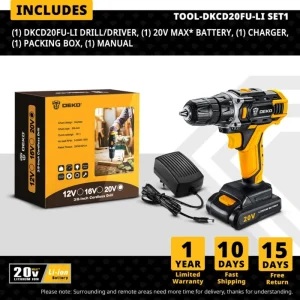 DEKO Cordless Drill 12V 16V 20V Mini Wireless Power tools DC Lithium-Ion Akku Electric Screwdriver Home DIY Drilling Machine 11