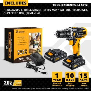 DEKO Cordless Drill 12V 16V 20V Mini Wireless Power tools DC Lithium-Ion Akku Electric Screwdriver Home DIY Drilling Machine 13