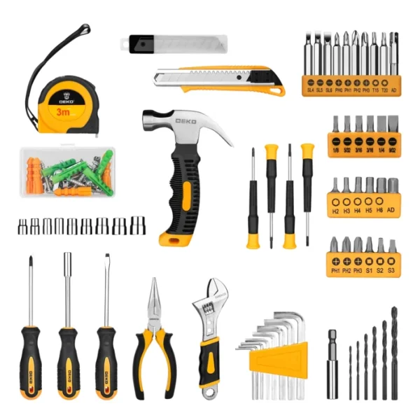 DEKO 126Pcs Power Tool Combo Kits with 8V Cordless Drill,10MM 3/8'' Keyless Chuck,Professional Home Household DIY Hand Tool Kits 3