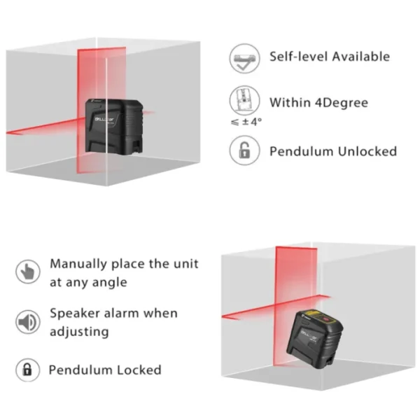 DEKO 2 Lines Laser Level Self-Leveling Horizontal&Vertical Cross-Line with Magnetic Bracket Green/Red Beam 650nm--DKLL02PR 4