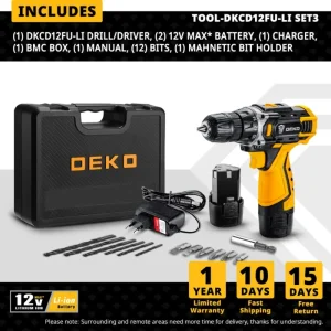 DEKO Cordless Drill 12V 16V 20V Mini Wireless Power tools DC Lithium-Ion Akku Electric Screwdriver Home DIY Drilling Machine 10