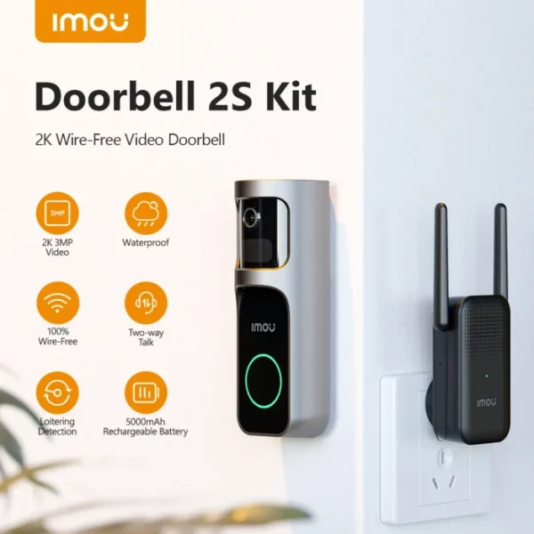 IMOU Video Doorbell 2S Set 5000mAh Rechargeable Battery 30°Pan Lens Human Detection Two-way Talk Waterproof 100% Wire-Free Chime 1