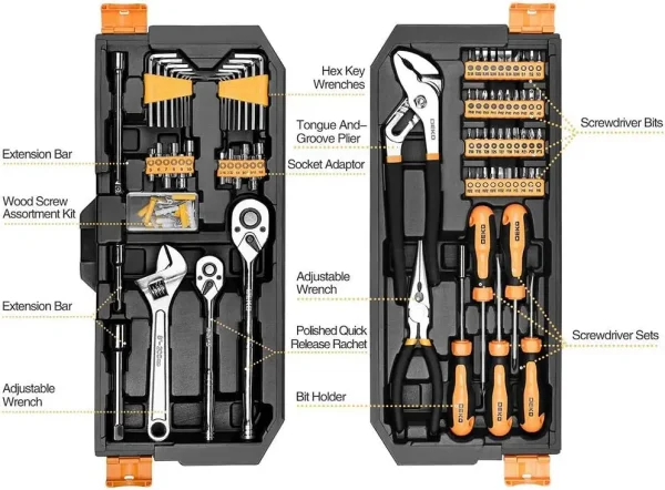 DEKO 192 Piece Mechanics Tool Set Socket Wrench Set, Plastic Storage Case with Auto Repair Hand Tool Kit Wrench Tool Box Set 5