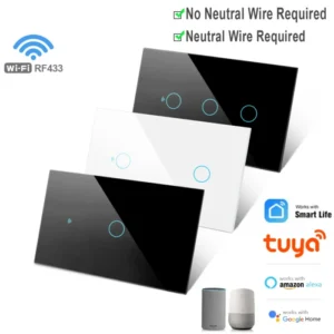 Tuya WiFi US Smart Light Switch Wall Touch Switch  Neutral wire/No Neutral wire Required 120 Type Work with Alexa, Google Home 1