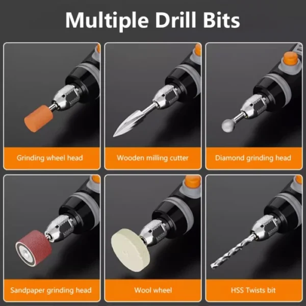 35W USB Cordless Rotary Tool Dremel DIY Mini Drill Engraving Pen Electric 3 Speed Mini Wireless Drill Set 8500r-21000r/min 6