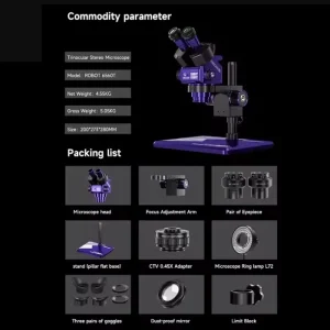 MECHANIC ROBOT 6560T-B11 Trinocular Stereo Industrial Microscope 6.5-60X Continuous Zoom WF10X25 Eyepiece 0.45X Camera Adapter 6